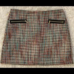 Loft pink blue white tweed skirt 14